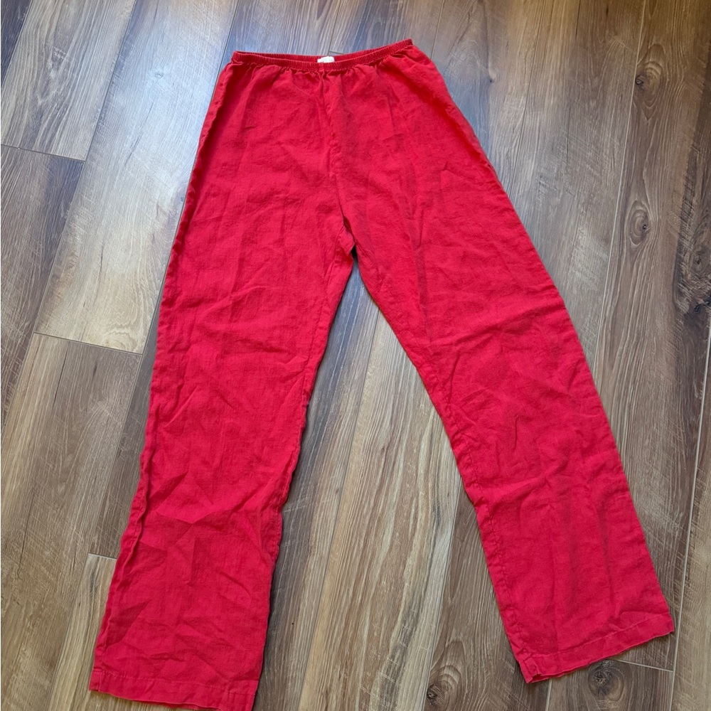 DONNI. Vibrant Red Linen Pant.